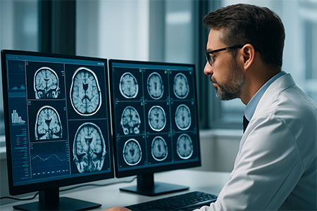 Man watching Siena Imaging physiology screens